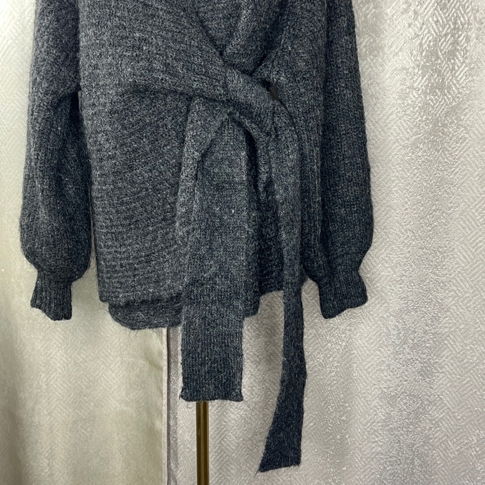 COS Women Charcoal Grey Mohair Wool Blend Wrap Tie Cardigan Sweater Size S A285A - Picture 9 of 13